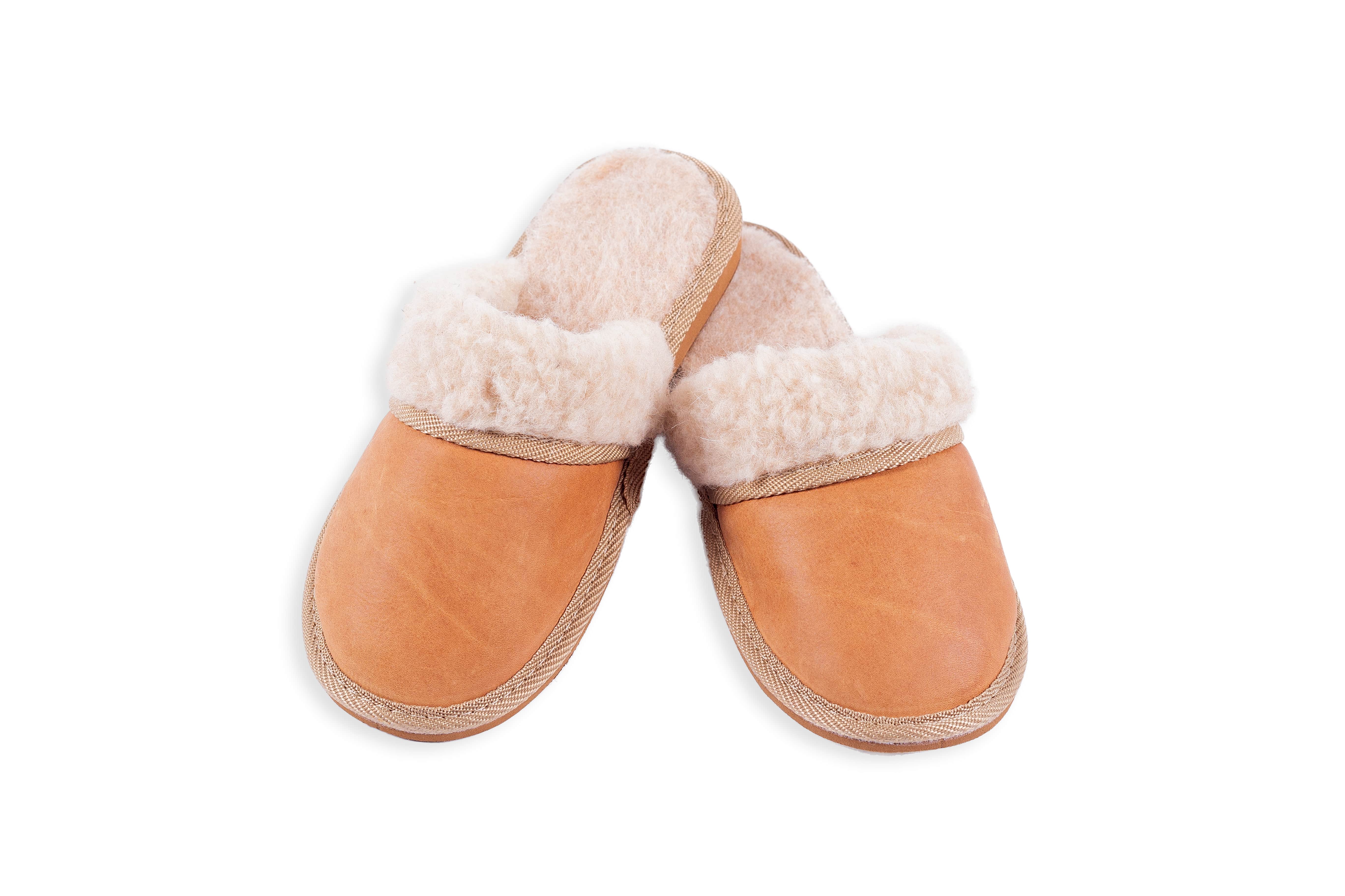 LUXUSNÍ kožené dámské pantofle s ovčí vlnou