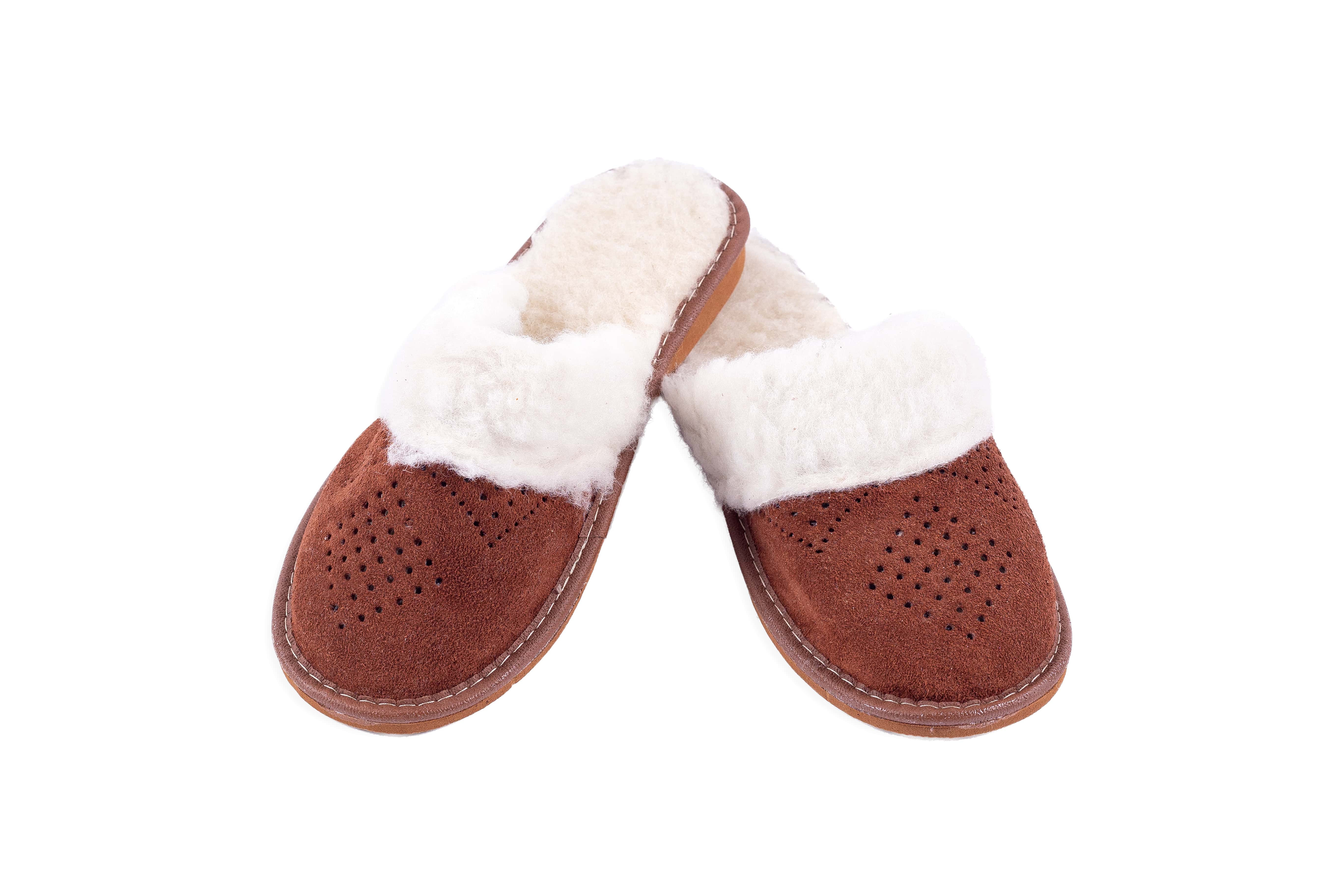 Dámské kožené pantofle s ovčí vlnou