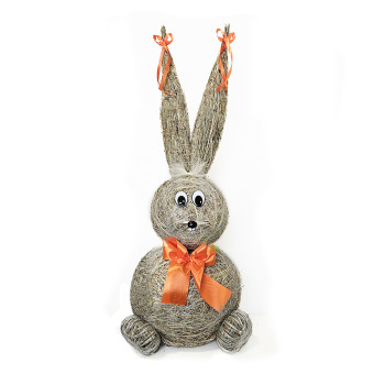 Slámový zajíc s oranžovou mašlí 66 cm