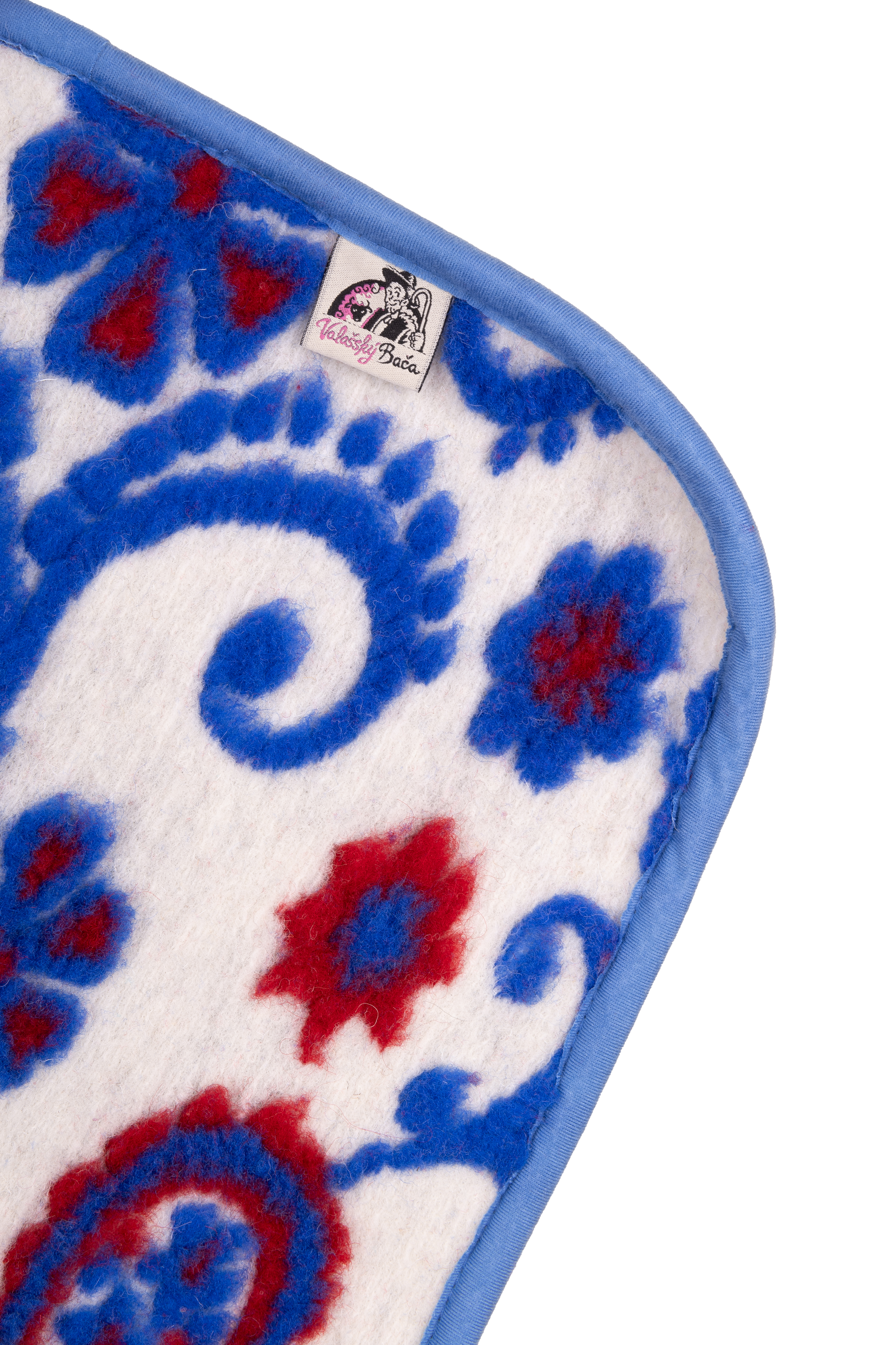 Vlněná deka Merino modro červený vzor