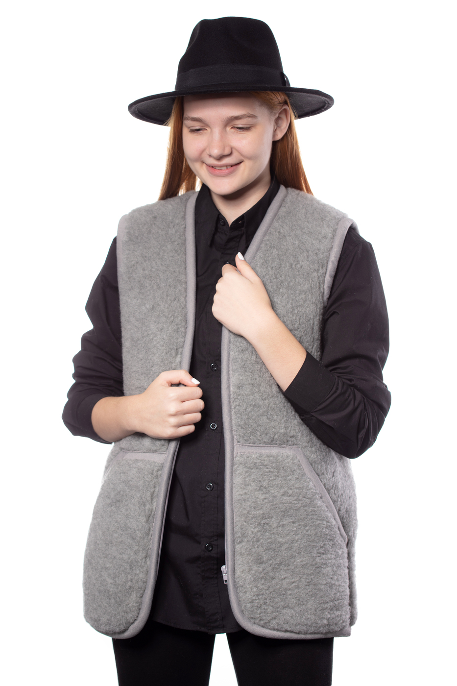 Vesta z ovčí vlny šedá