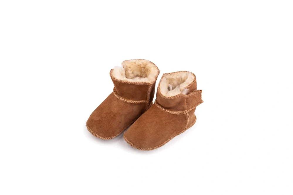 Dětské kožené botičky s ovčí vlnou na suchý zip