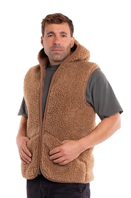 Vesta z ovčí vlny Camel s kapucí