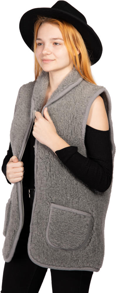 Vesta z ovčí vlny šedá s límcem