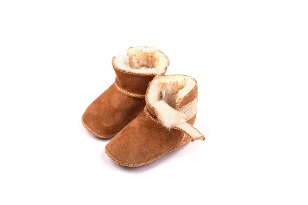 Dětské kožené botičky s ovčí vlnou na suchý zip