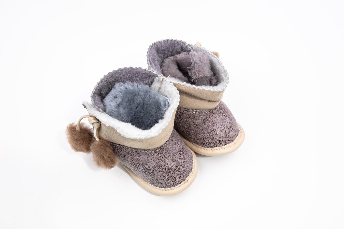 Dětské kožené botičky na suchý zip šedé