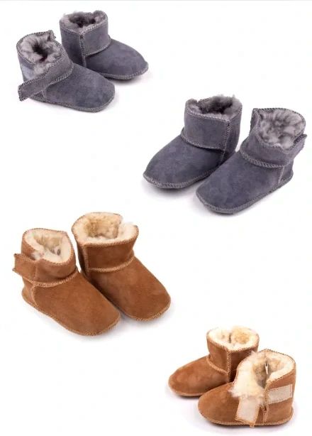 Dětské kožené botičky s ovčí vlnou na suchý zip