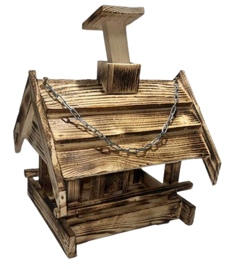 Dřevěné krmítko pro ptáky se zásobníkem