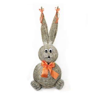 Slámový zajíc s oranžovou mašlí 66 cm