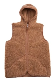 Vesta z ovčí vlny Camel s kapucí
